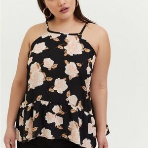 Torrid Georgette Black Floral Sleeveless Drop Waist Flowy Tank Top | Size 4X